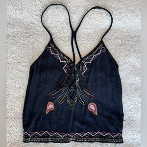 La Hearts Black Embellished Tribal Cute Summer Crop Top Camisole | Size XS